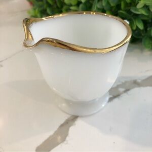 Fire king milk creamer ceramic milk glass container with gold trim EUC